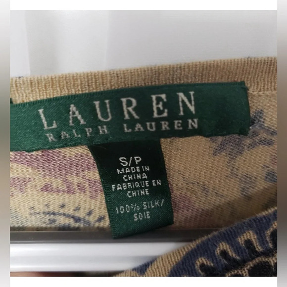 Lauren Ralph Lauren Blue & Purple Paisley 100% Silk Sweater size Small Petite - Picture 4 of 5
